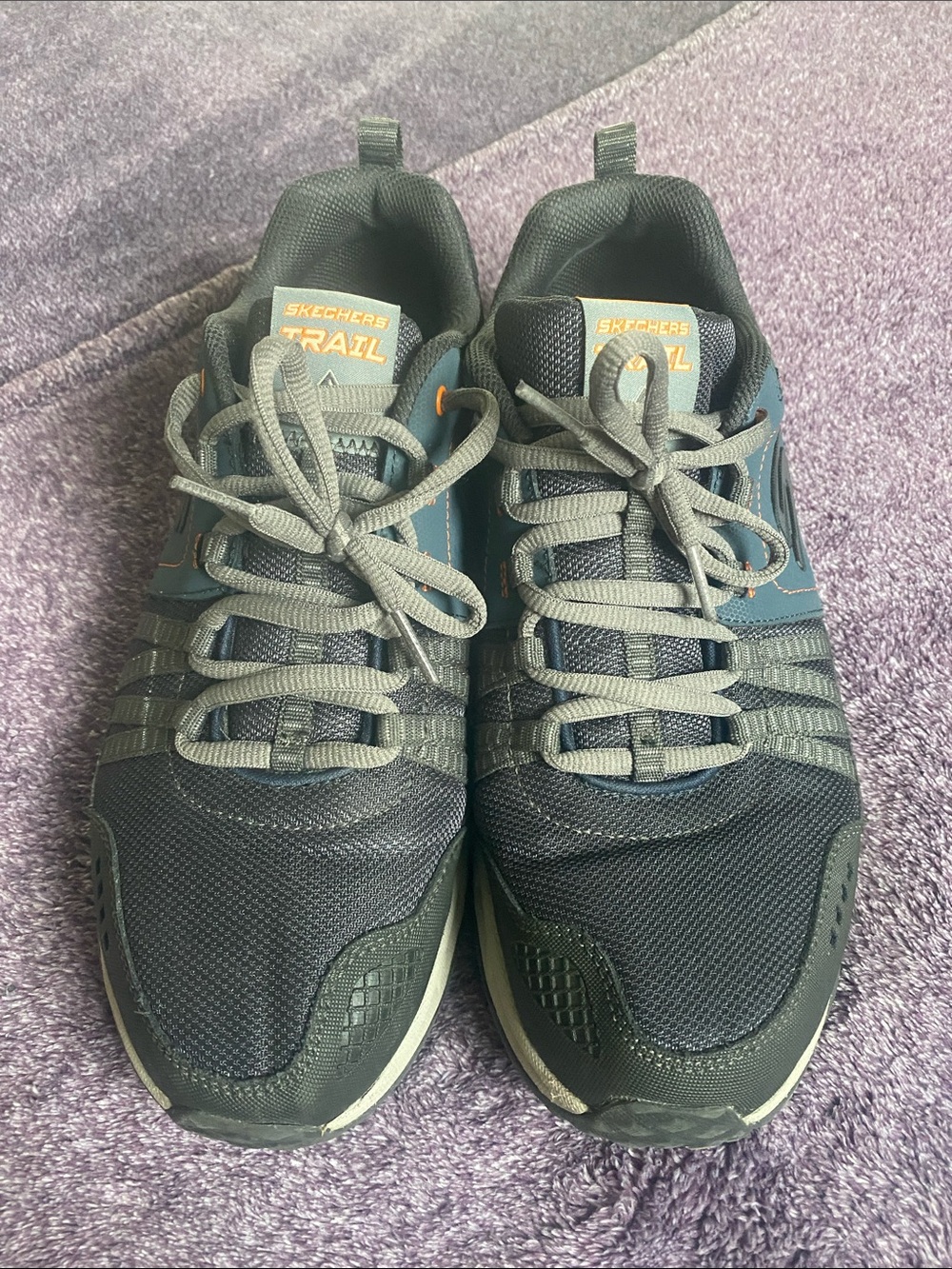 Skechers Men’s Trail Athletic Shoes - Dark Green with Orange Accents